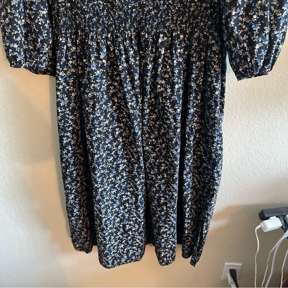 GAP Puff Sleeve Smocked Midi Dress Dark Floral Cottagecore Womens Size XXL Tall - Picture 11 of 13